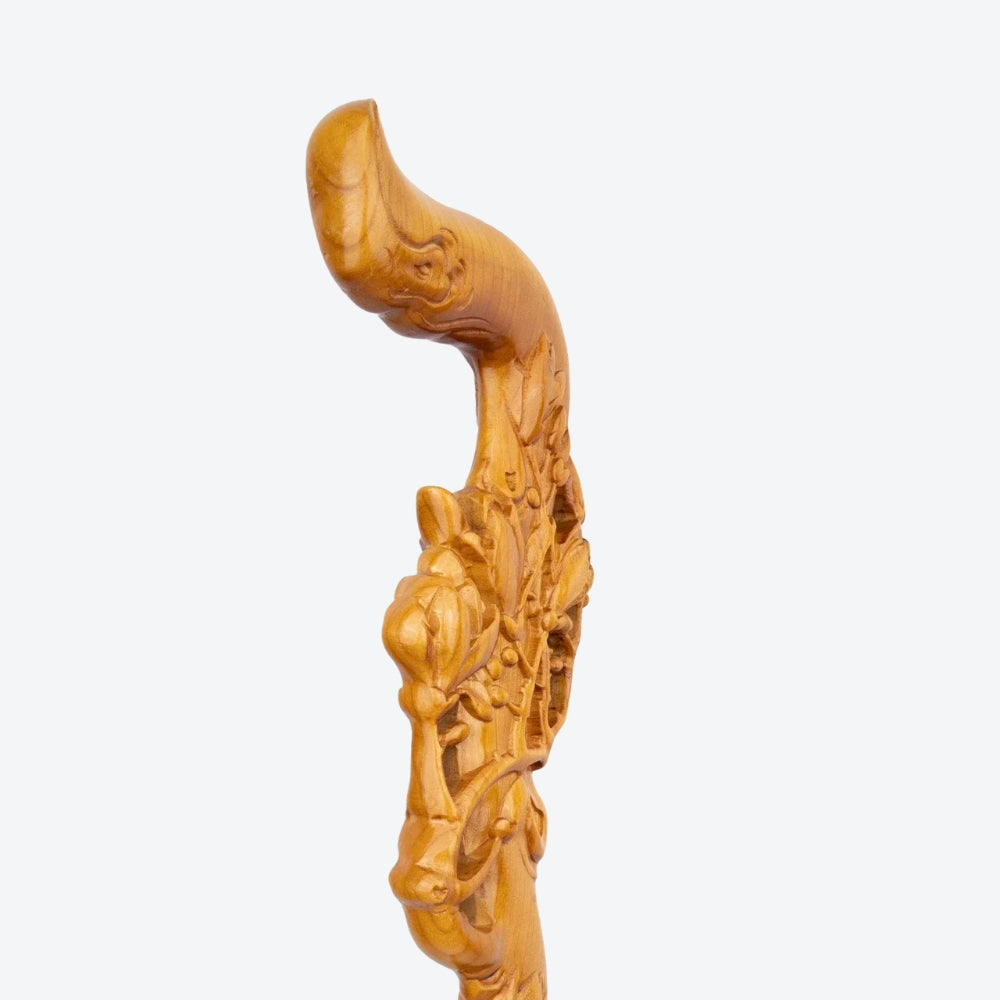 Elegant Wooden Walking Stick with Flower Bouquet - Bastoni