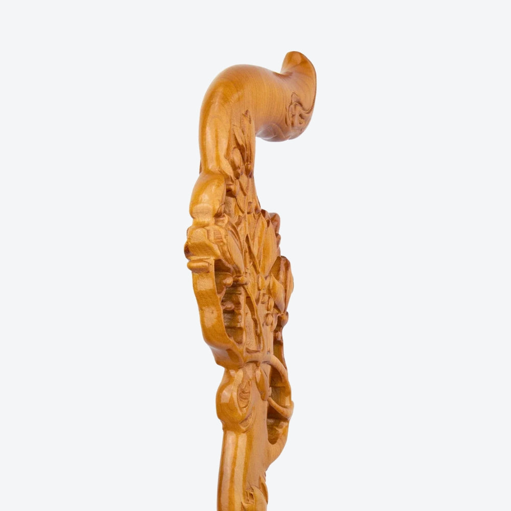 Elegant Wooden Walking Stick with Flower Bouquet - Bastoni