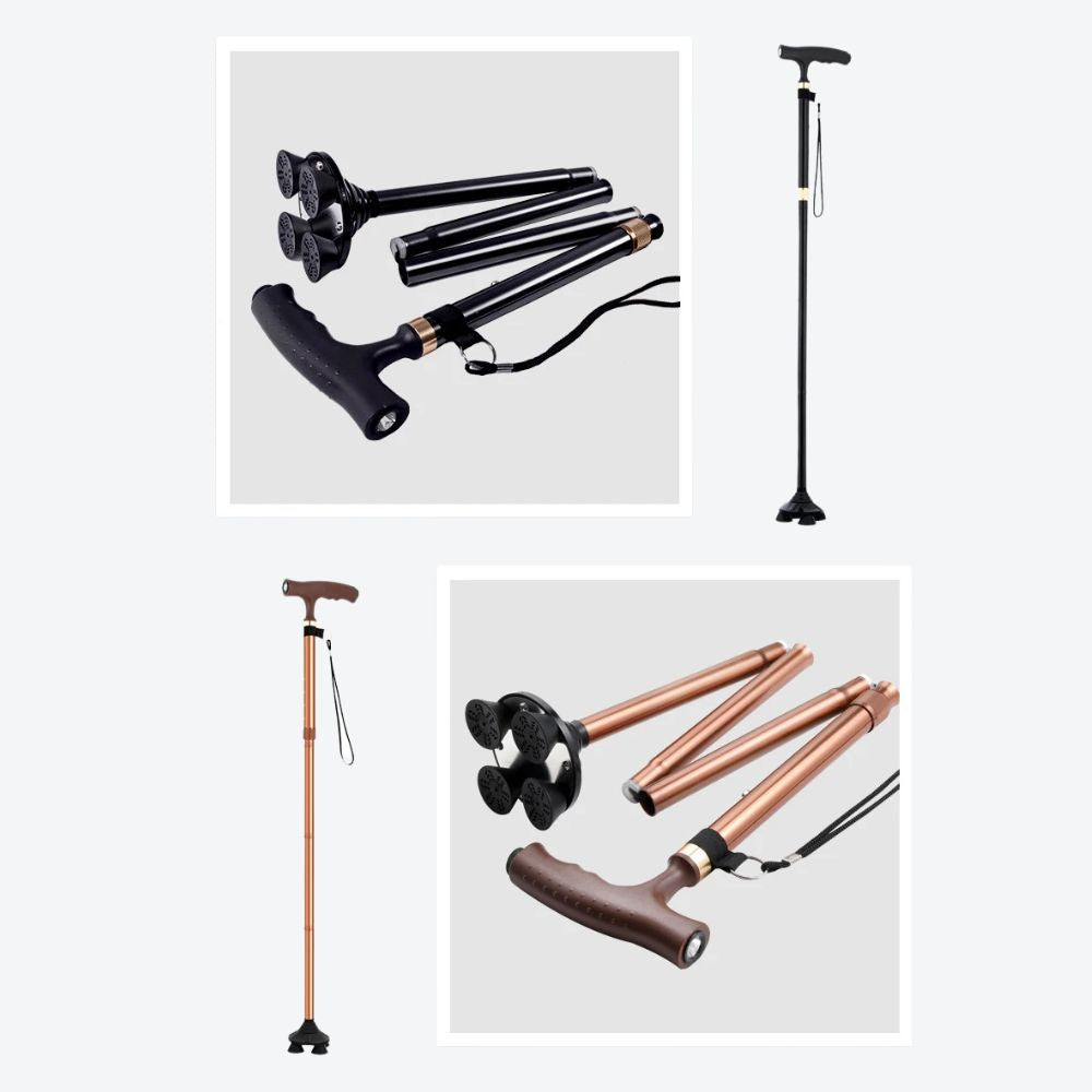 Bastoni Brown Folding Cane with Flashlight and Adjustable Size