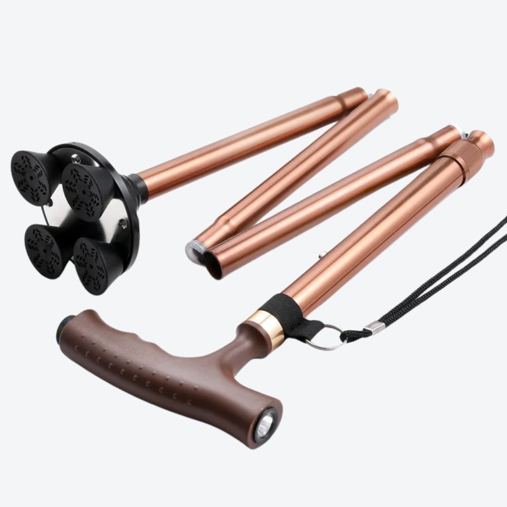 Bastoni Brown Folding Cane with Flashlight and Adjustable Size
