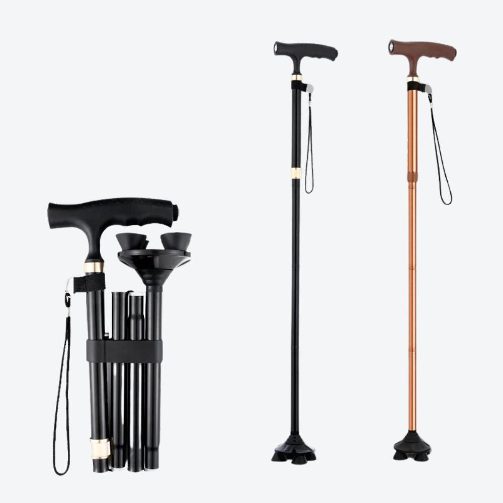 Bastoni Brown Folding Cane with Flashlight and Adjustable Size