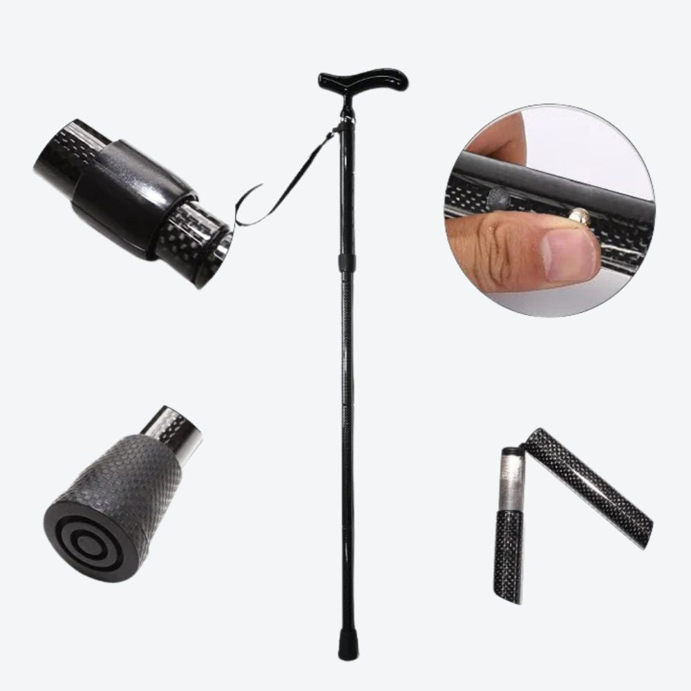 Folding Carbon Fiber Cane with Black Handle - Bastoni