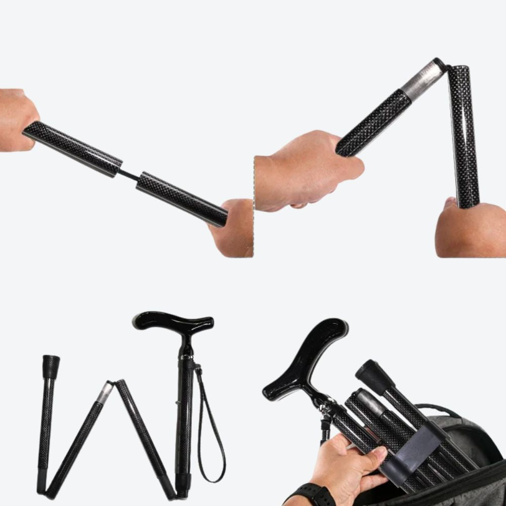 Folding Carbon Fiber Cane with Black Handle - Bastoni