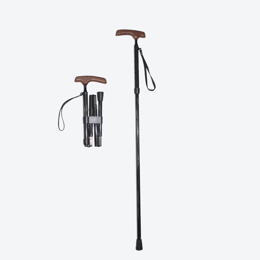 Folding Carbon Fiber Cane with Wooden Handle - Bastoni