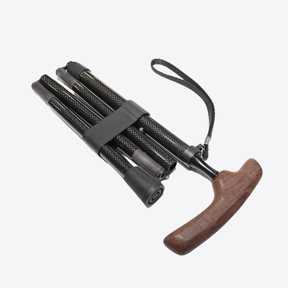 Folding Carbon Fiber Cane with Wooden Handle - Bastoni