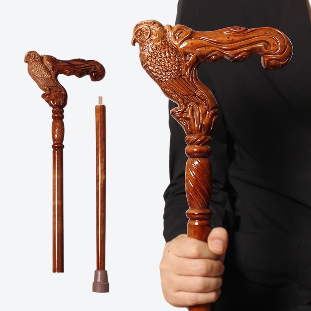 German Beech Wood Walking Stick, Owl Style - Bastoni
