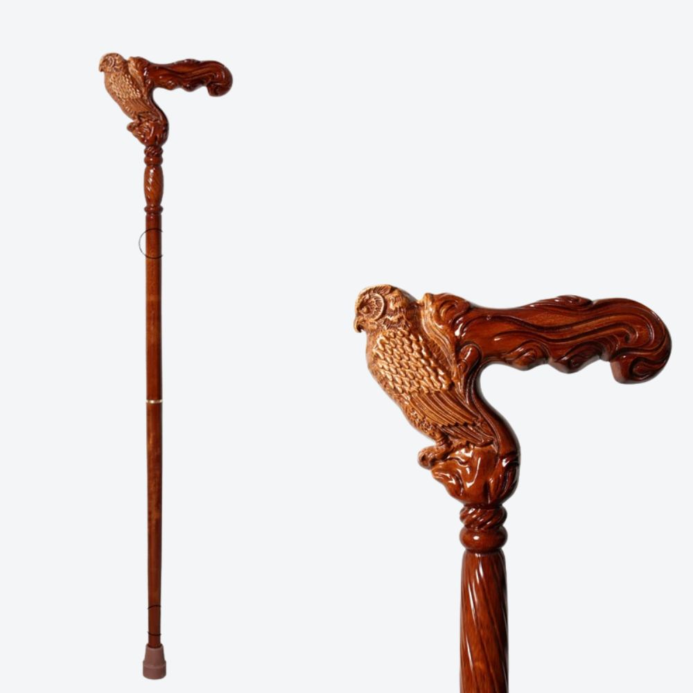 German Beech Wood Walking Stick, Owl Style - Bastoni