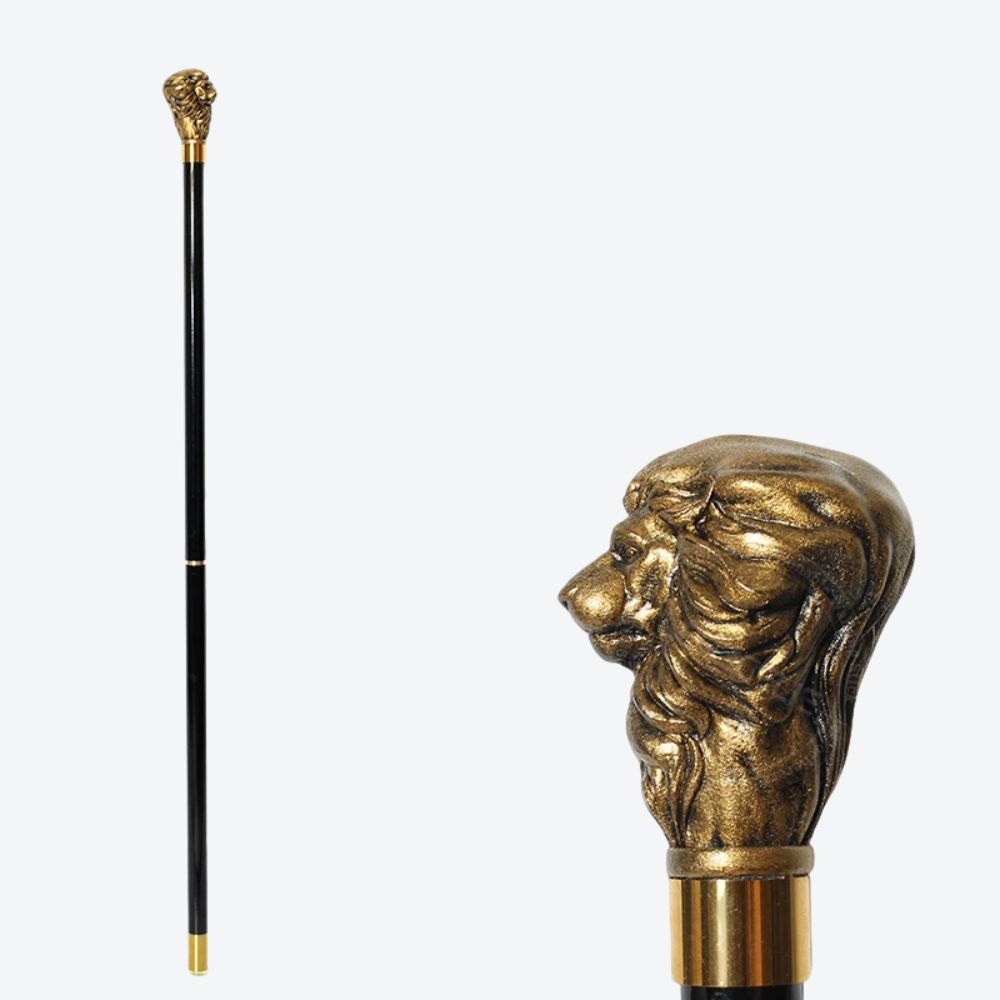 German Beechwood Walking Stick Royal Lion Bronze/Red-Bastoni UK