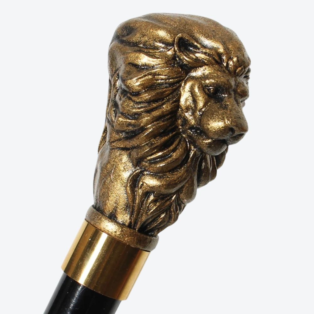 German Beechwood Walking Stick Royal Lion Bronze/Red-Bastoni UK
