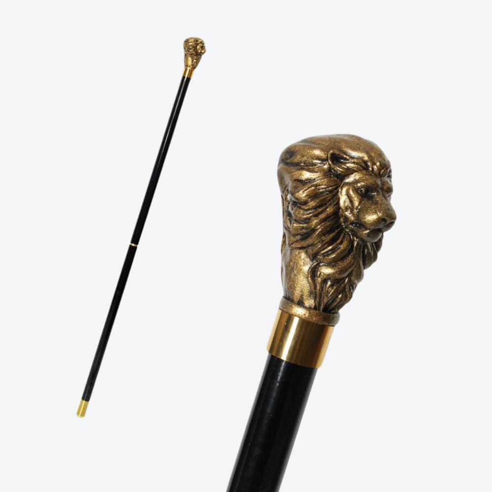 German Beechwood Walking Stick Royal Lion Bronze/Black-Bastoni UK