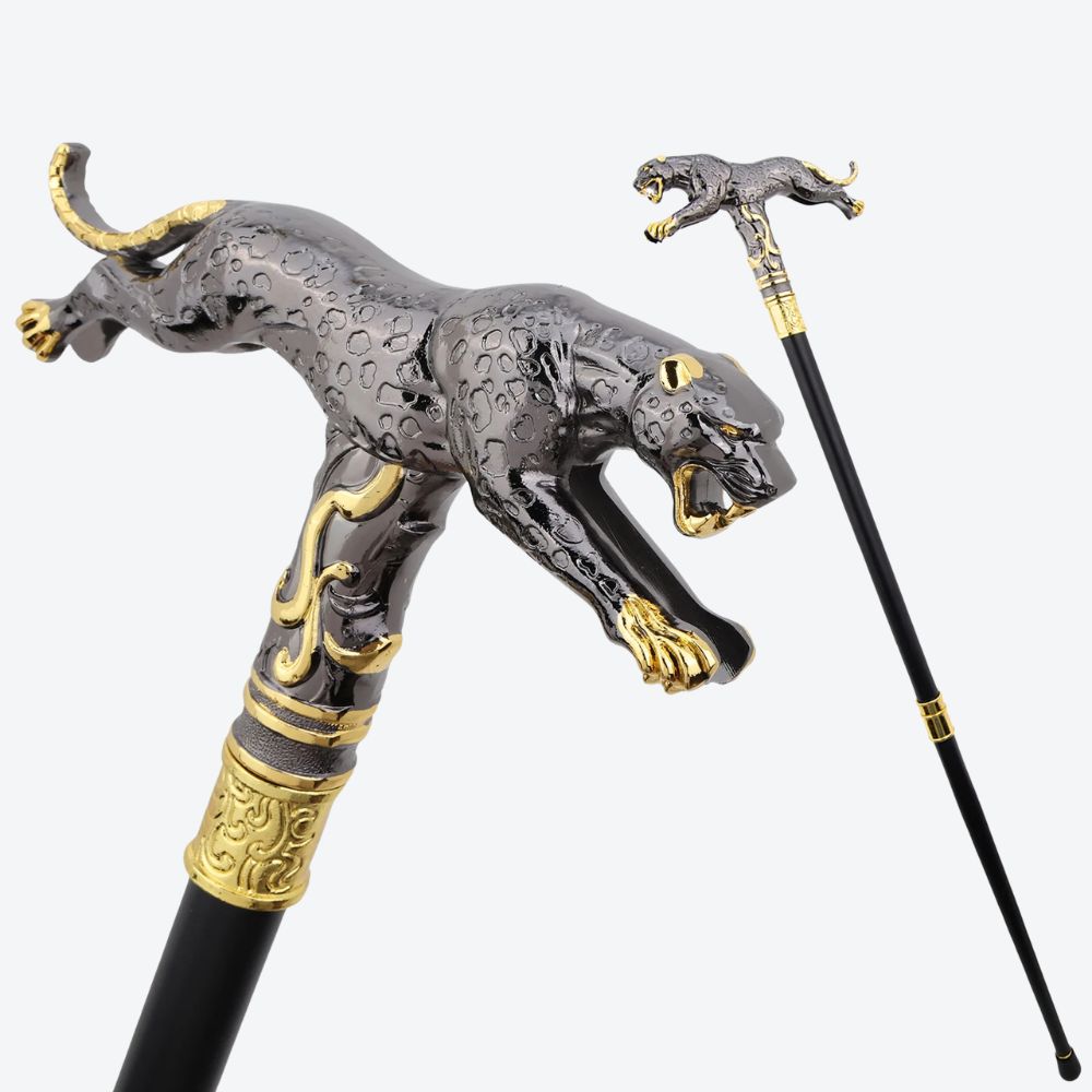 Golden Leopard Metal Cane Graphite/Gold-Bastoni UK