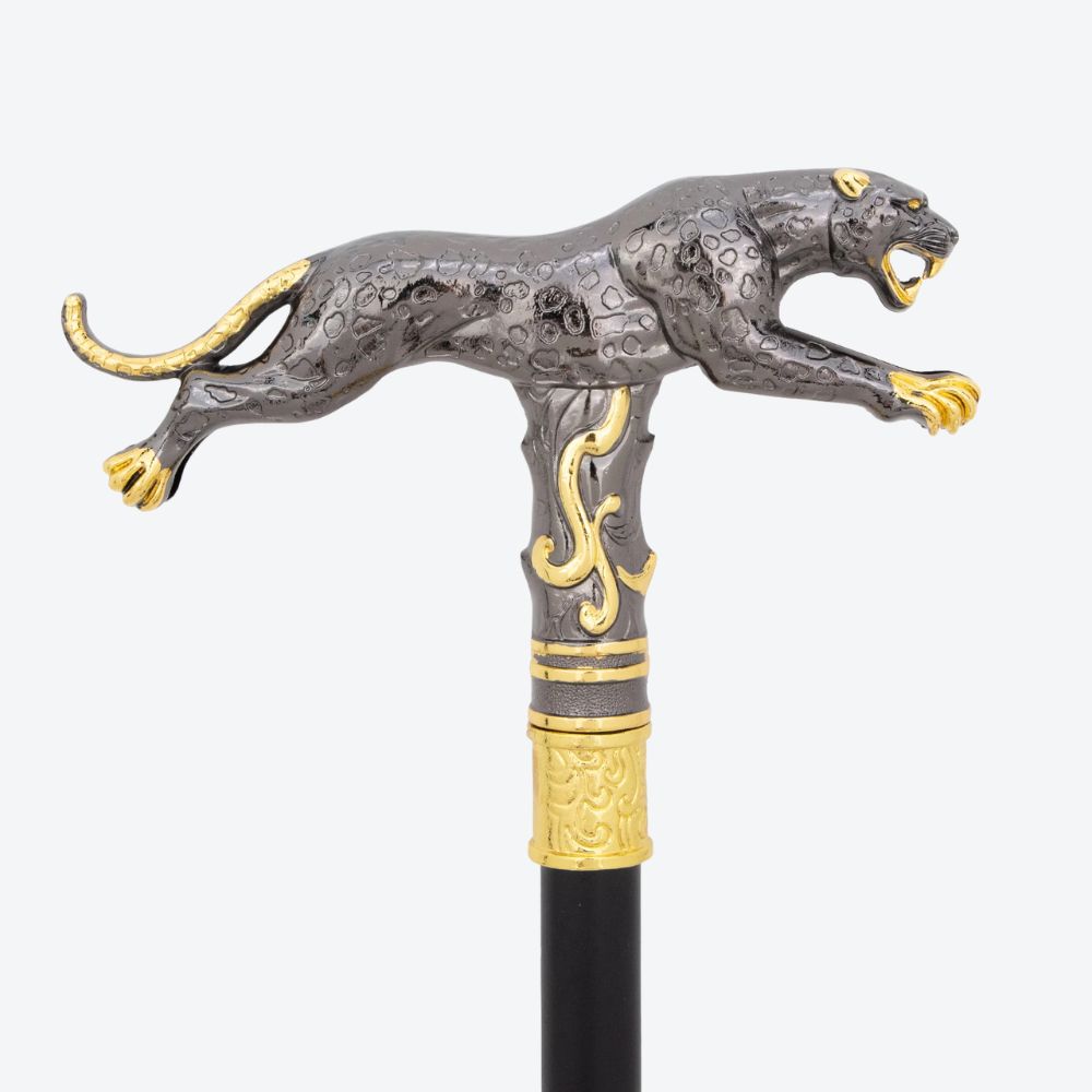 Golden Leopard Metal Cane Graphite/Gold-Bastoni UK