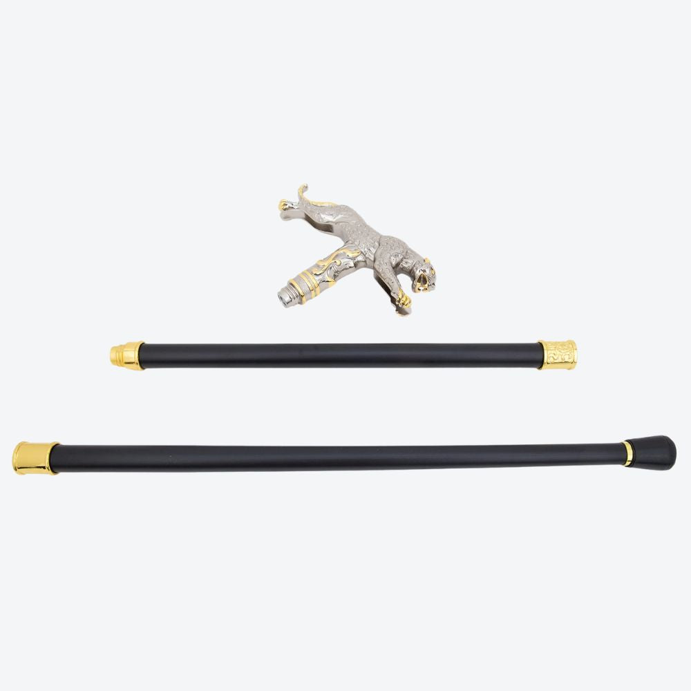 Golden Leopard Metal Cane Light Silver-Bastoni UK