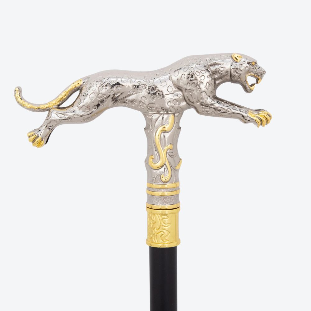 Golden Leopard Metal Cane Light Silver-Bastoni UK