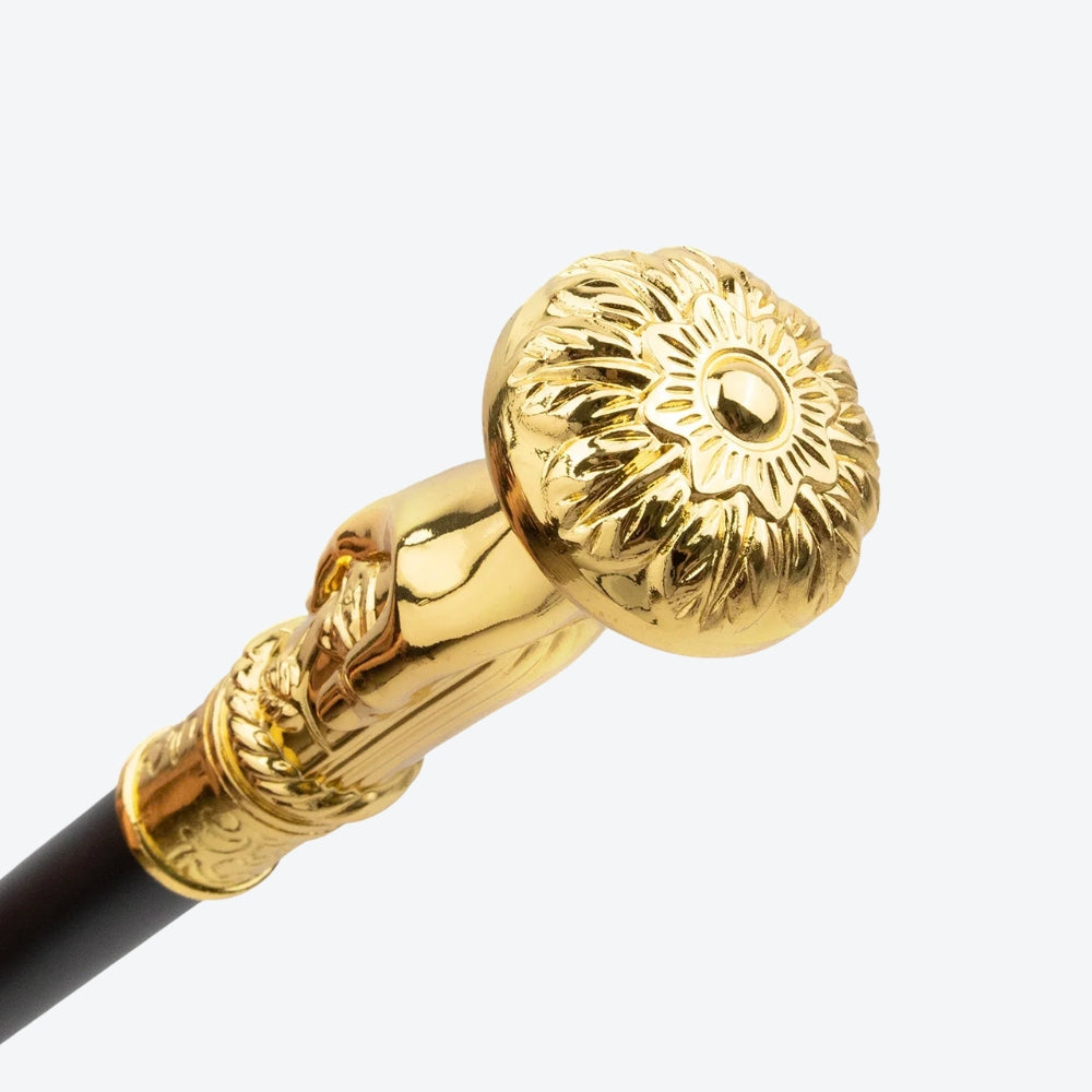 Golden Hand Hold Flower Luxury Fashion Stick for Party Cane Elegant Crosier Knob Walking Stick Performance Stage Cane 93cm - Bastoni