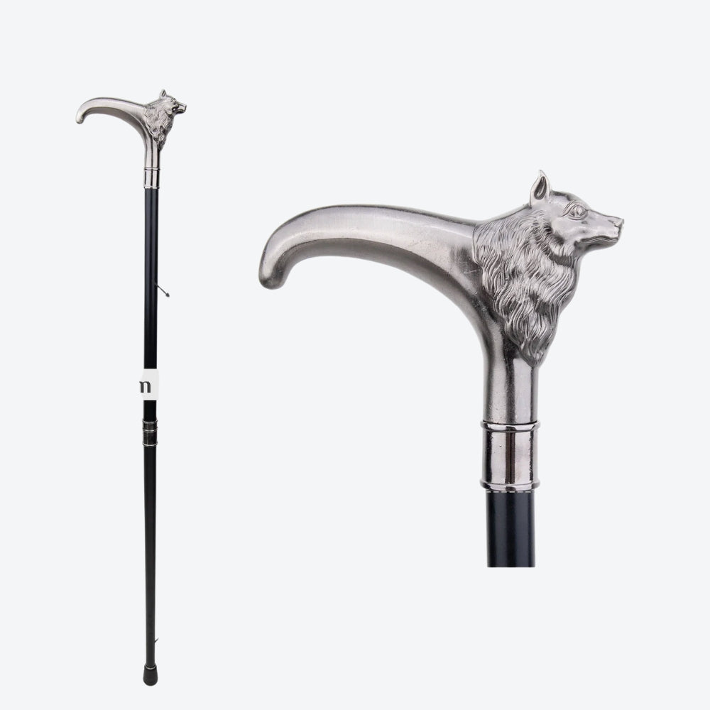 Luxury Cane with Silver Imperial Fox Design - Bastoni