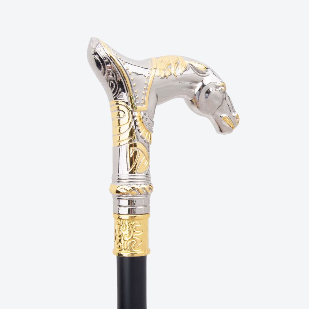 Luxury Metal Cane with Golden Horse Design - Bastoni