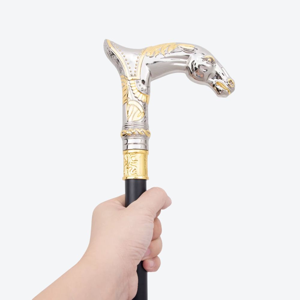 Luxury Metal Cane with Golden Horse Design - Bastoni