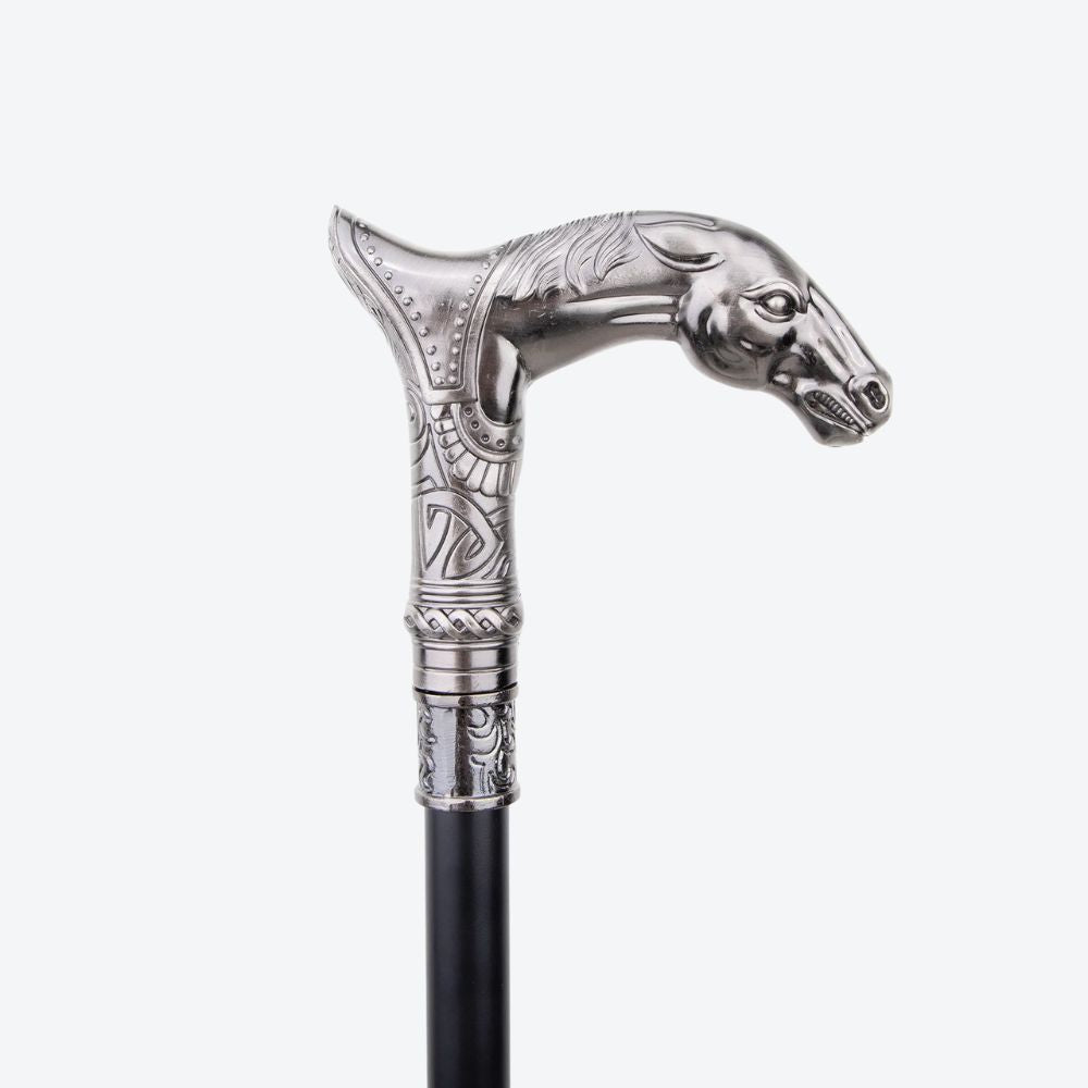 Luxury Walking Stick with Golden Horse and Silver Horse Head - Bastoni