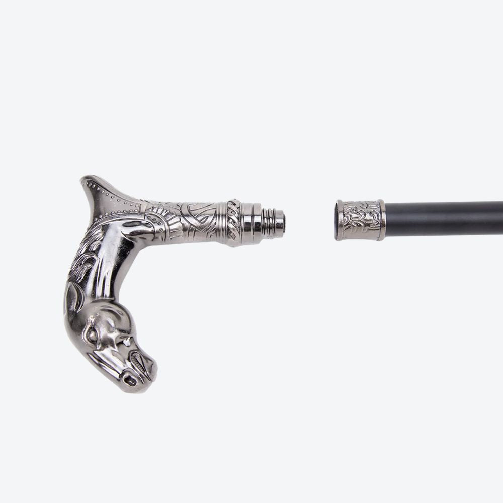 Luxury Walking Stick with Golden Horse and Silver Horse Head - Bastoni