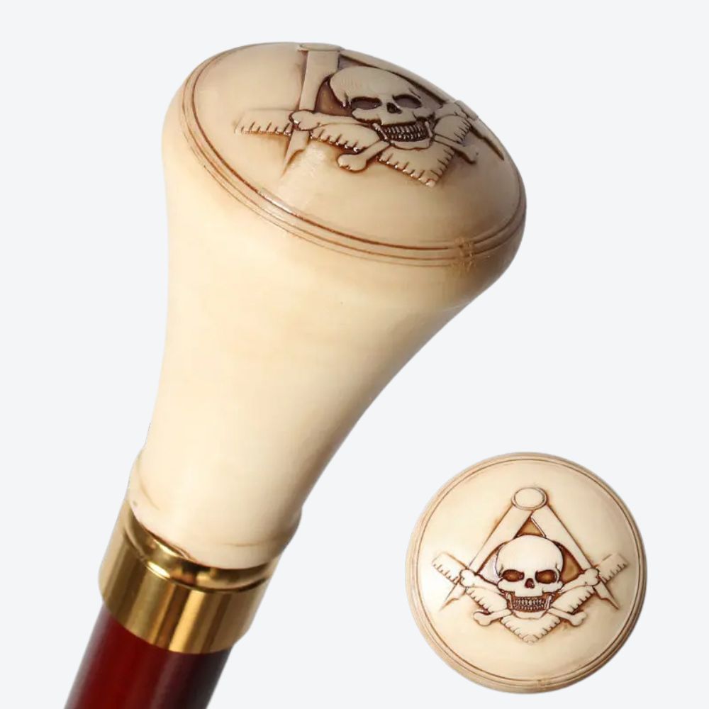 Masonic Cane Compass, Square and Red Skull Bastoni