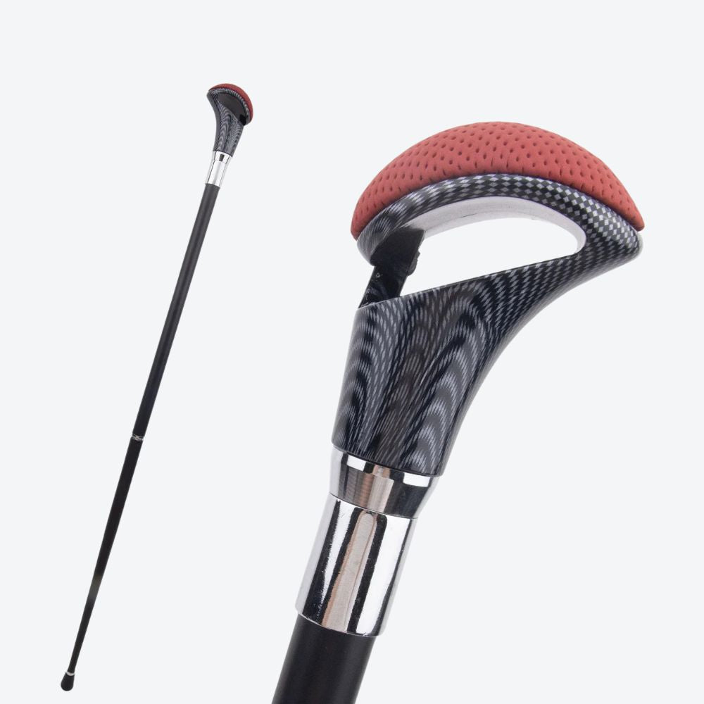 Bastoni Men's Padded Walking Cane, Black/Wine