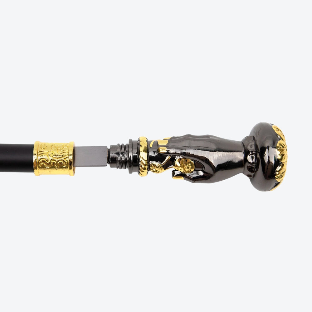 Metallic Walking Stick with Noble Flower Design, Black/Gold - Bastoni