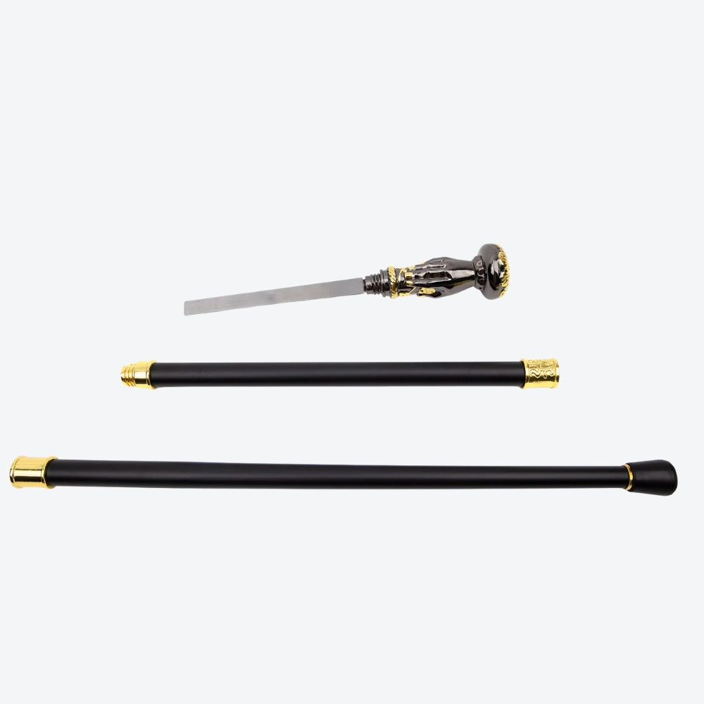 Metallic Walking Stick with Noble Flower Design, Black/Gold - Bastoni