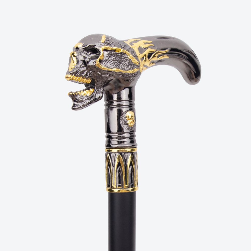 Monarch Skull Metal Cane Gold/Silver-Bastoni UK