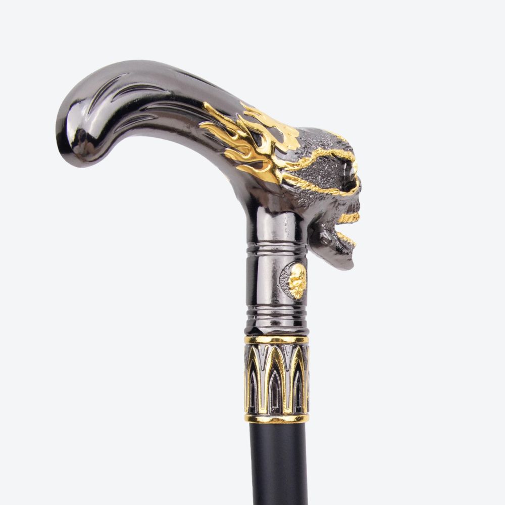 Monarch Skull Metal Cane Gold/Silver-Bastoni UK