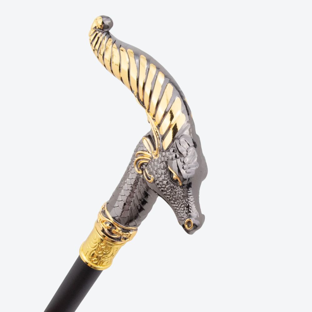Mountain Goat Metal Cane Dark Silver/Golden-Bastoni Co