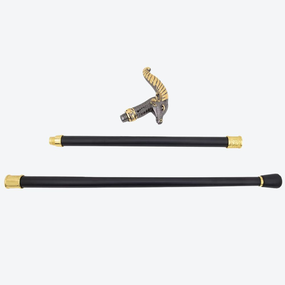 Mountain Goat Metal Cane Dark Silver/Golden-Bastoni Co