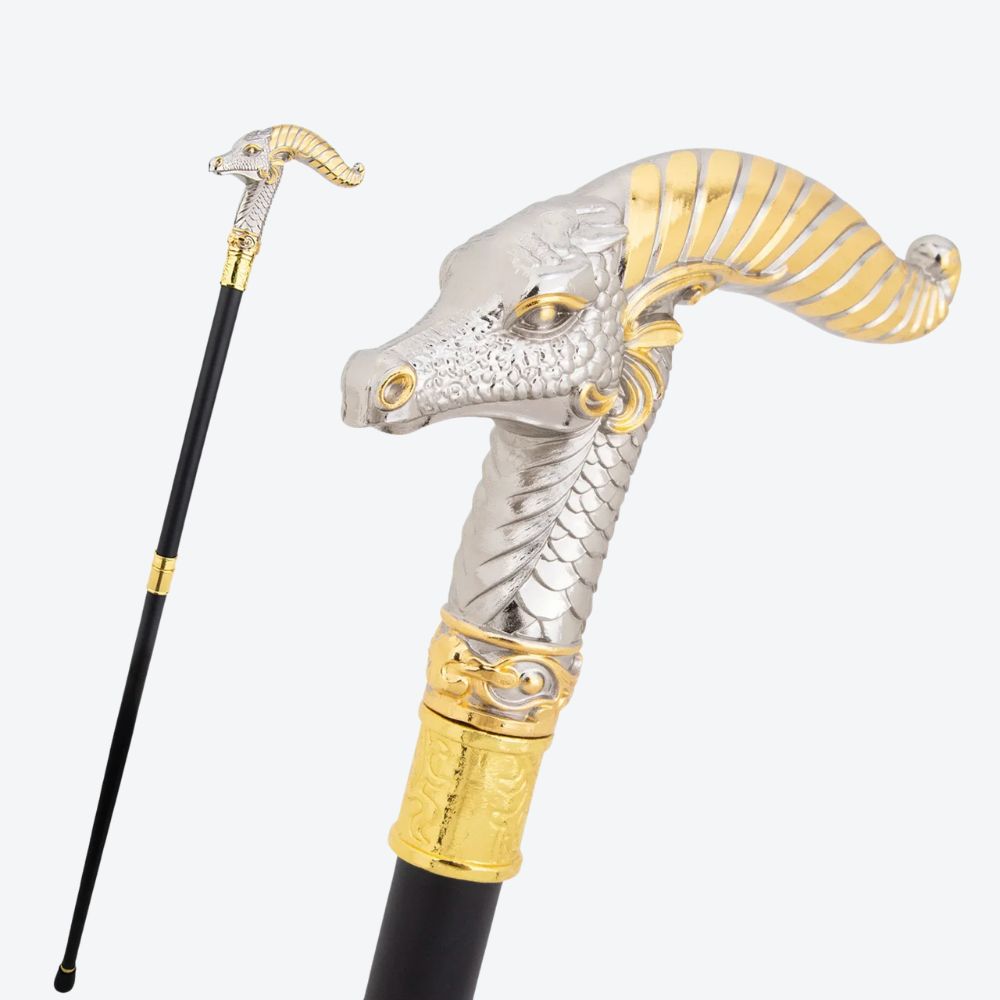 Mountain Goat Metal Classic Cane Silver/Golden-Bastoni Co