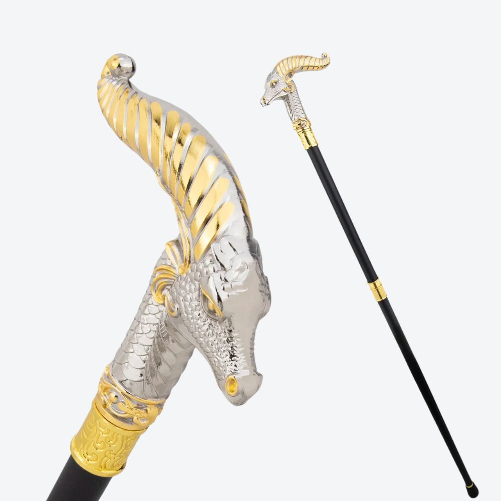 Mountain Goat Metal Classic Cane Silver/Golden-Bastoni Co