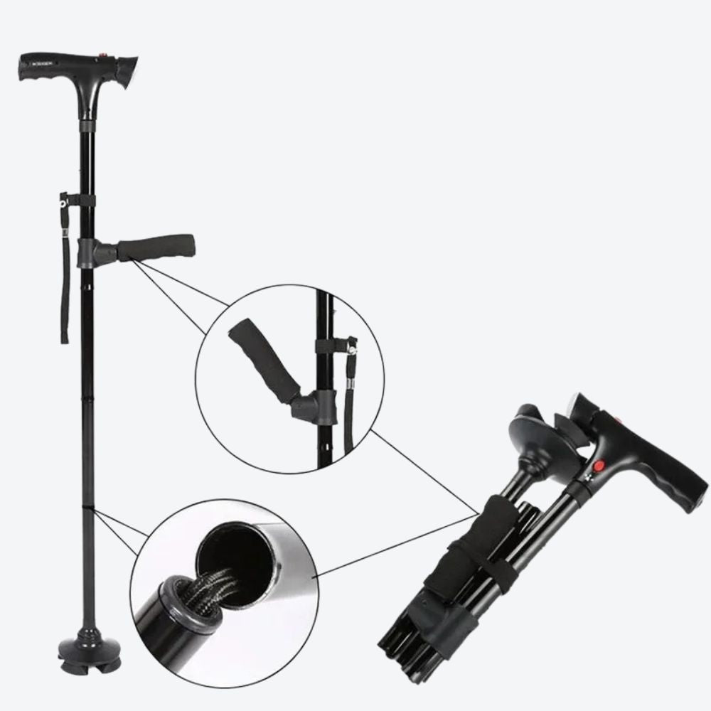 Folding Cane with Flashlight and Multifunctional Alarm - Bastoni