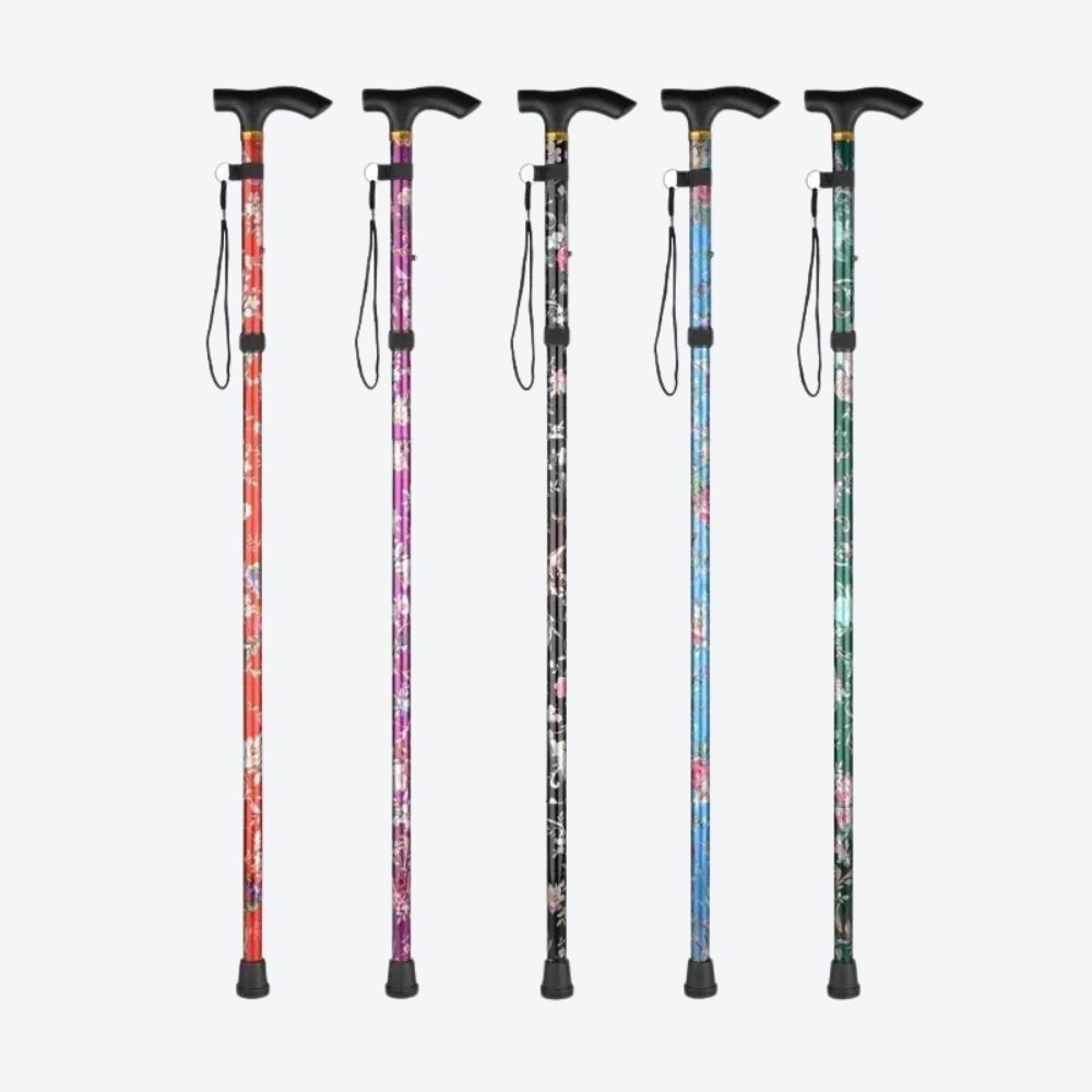 Bastoni Red Flower Garden Folding Women's Walking Stick