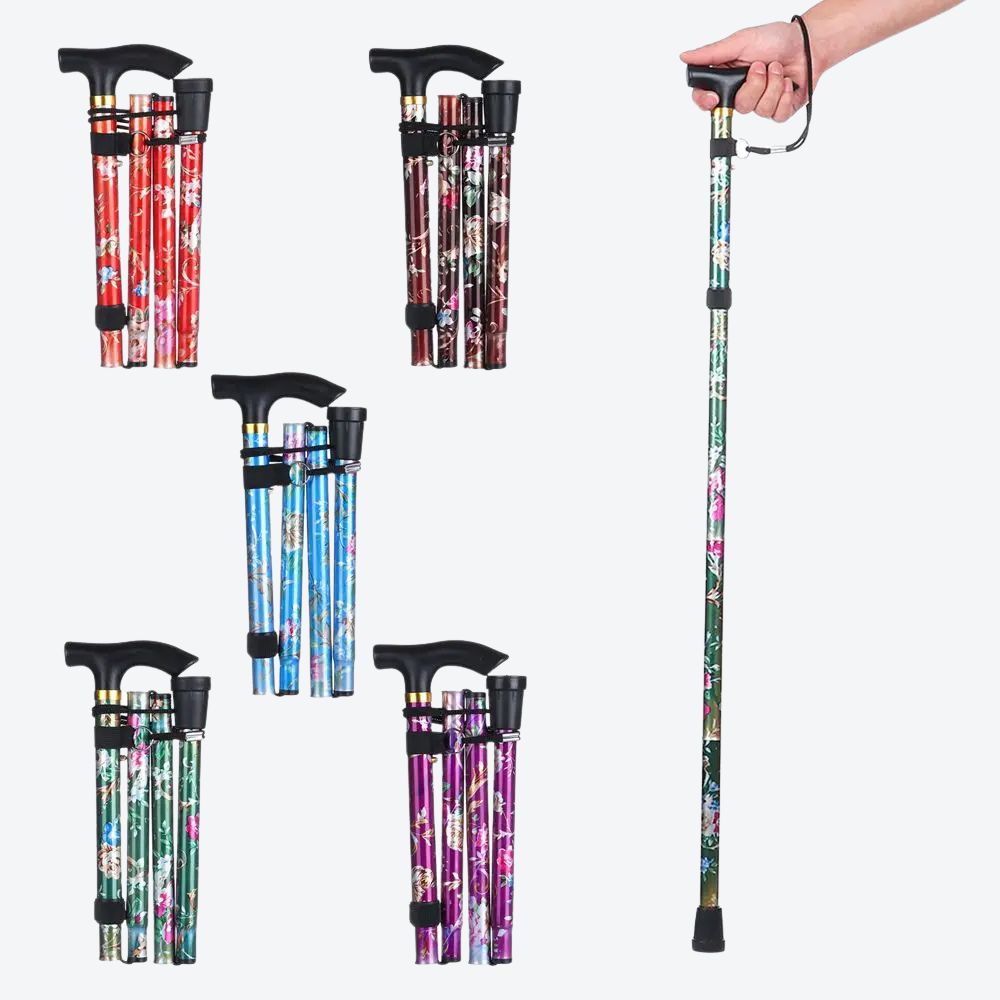 Bastoni Red Flower Garden Folding Women's Walking Stick
