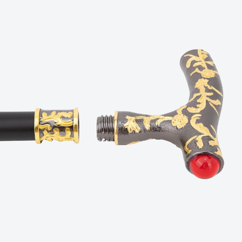 Red-Dotted Metallic Cane with Arabesque Design-Bastoni UK