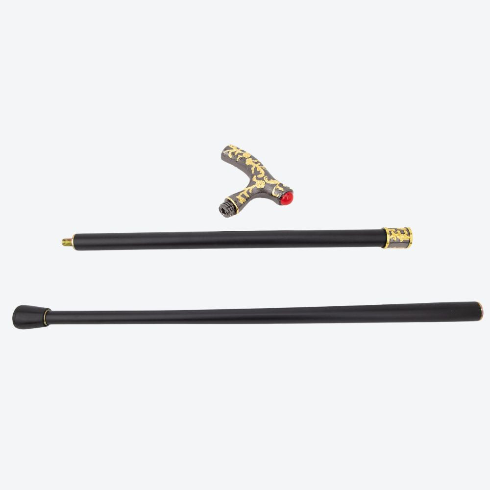 Red-Dotted Metallic Cane with Arabesque Design-Bastoni UK