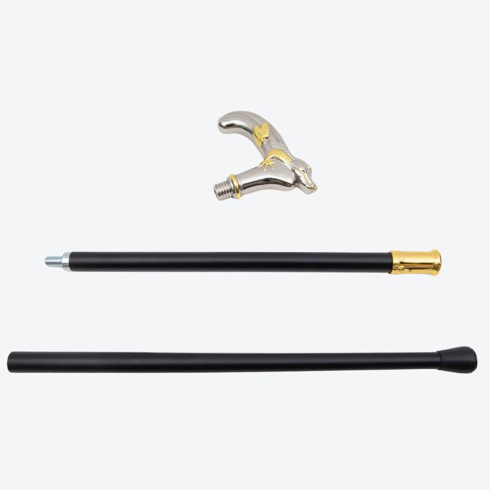 Rustic Metal Crocodile Walking Stick, Silver and Gold - Bastoni