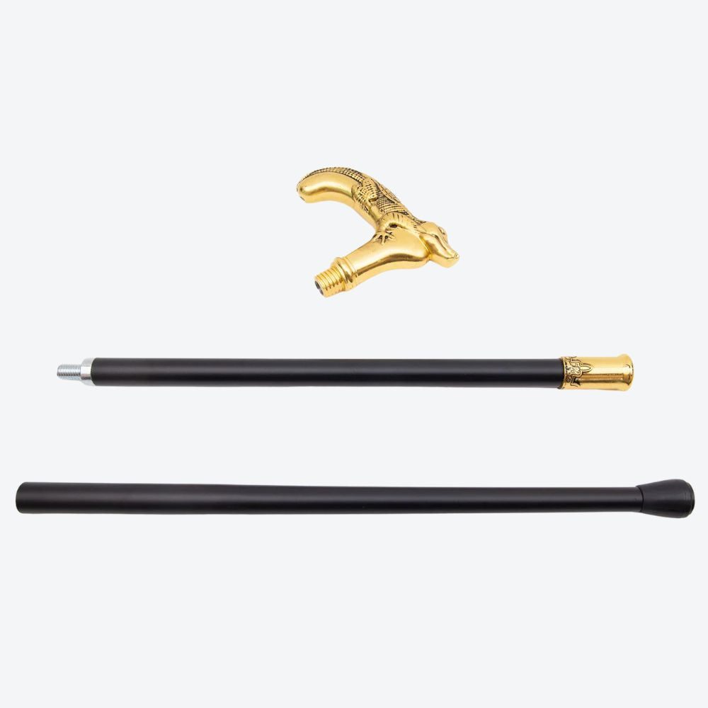 Rustic Metal Cane with Golden Crocodile Design - Bastoni