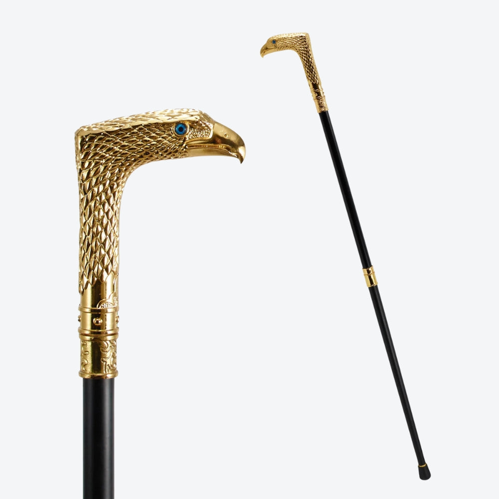 Rustic Metal Walking Stick Golden Hawk Design - Bastoni