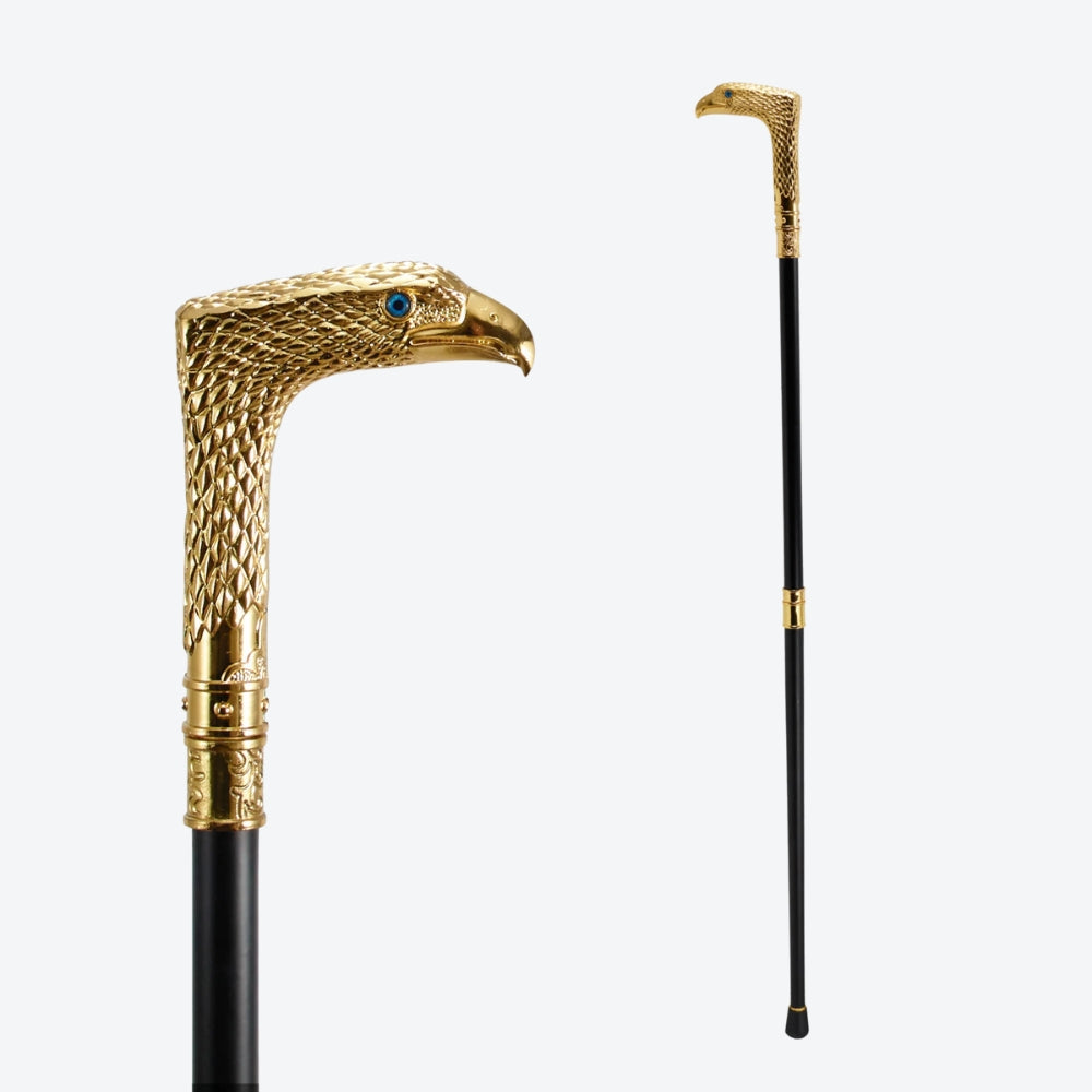 Rustic Metal Walking Stick Golden Hawk Design - Bastoni