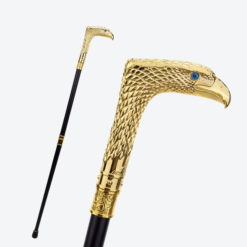 Rustic Metal Walking Stick Golden Hawk Design - Bastoni