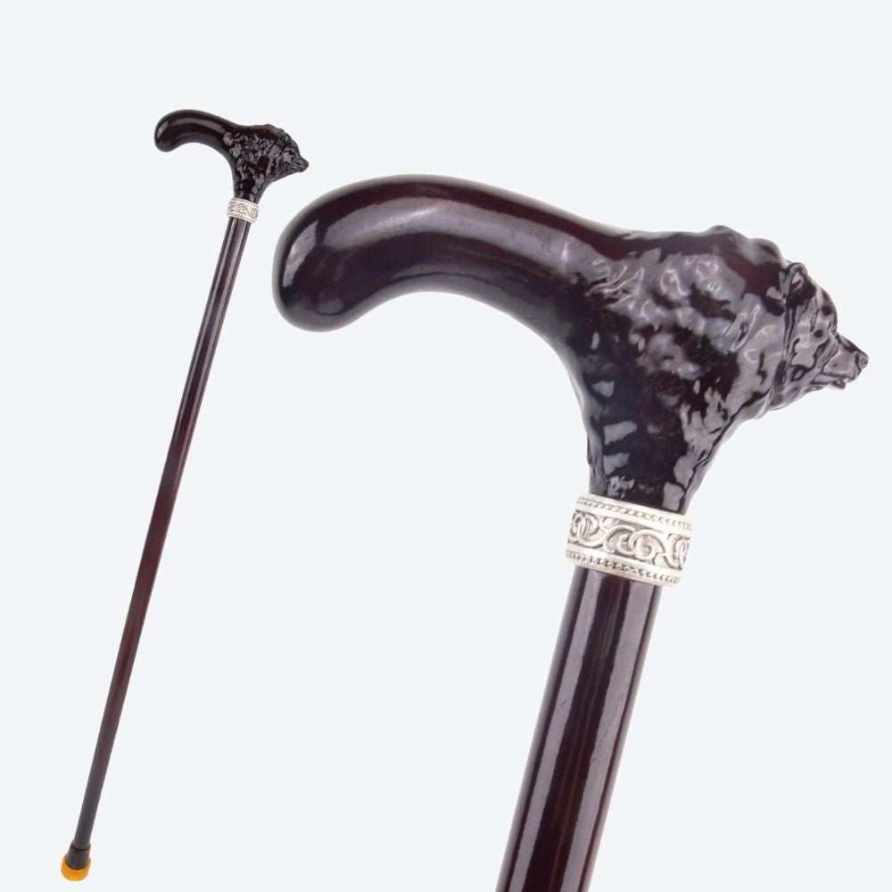 Rustic Wooden Walking Stick with Brown Bear Design - Bastoni