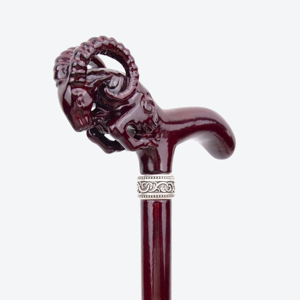 Rustic Wooden Walking Stick with Goat Design - Bastoni