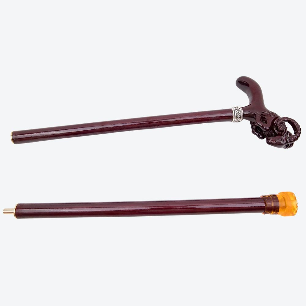 Rustic Wooden Walking Stick with Goat Design - Bastoni
