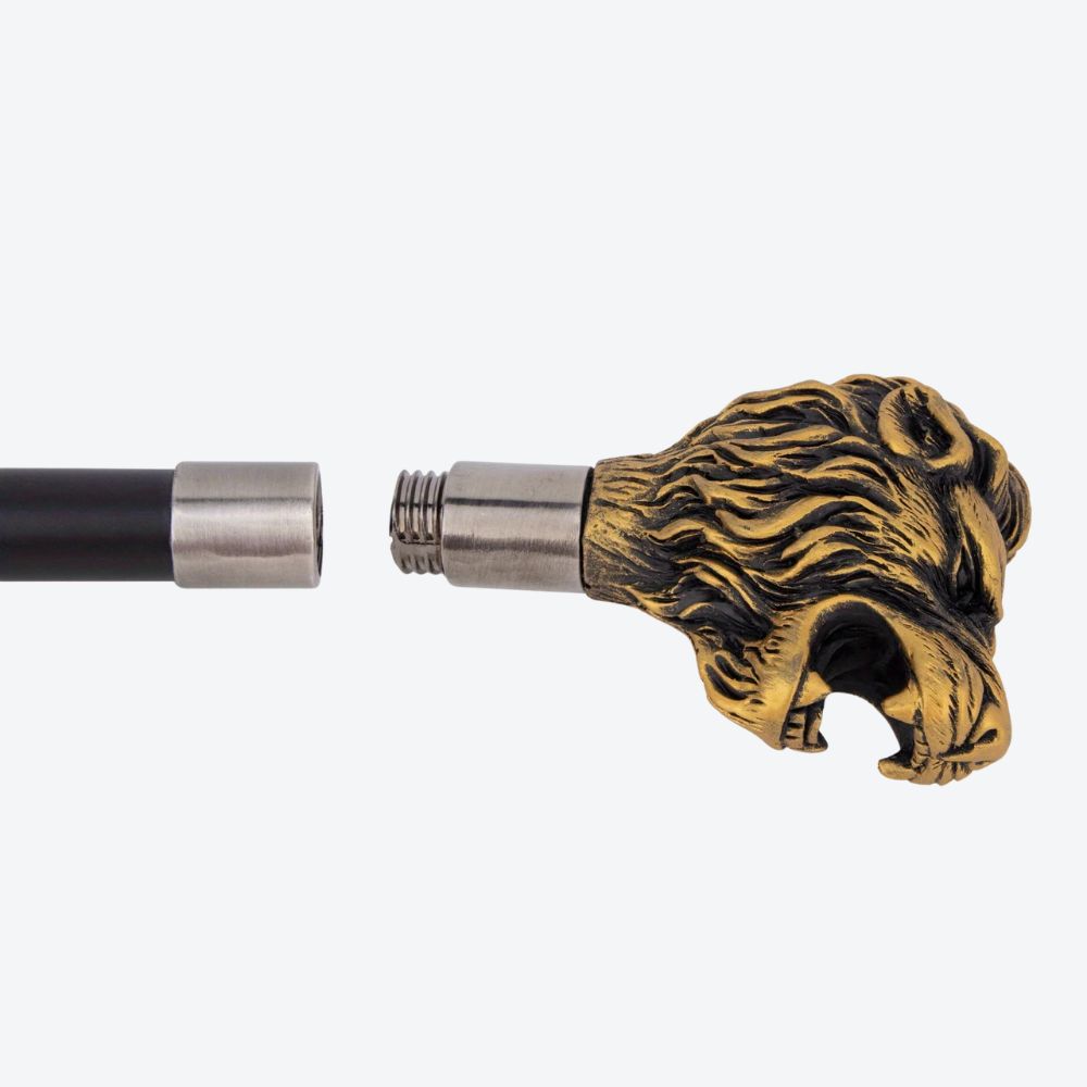 Sculptural Lion Metal Cane Darkened Bronze-Bastoni UK