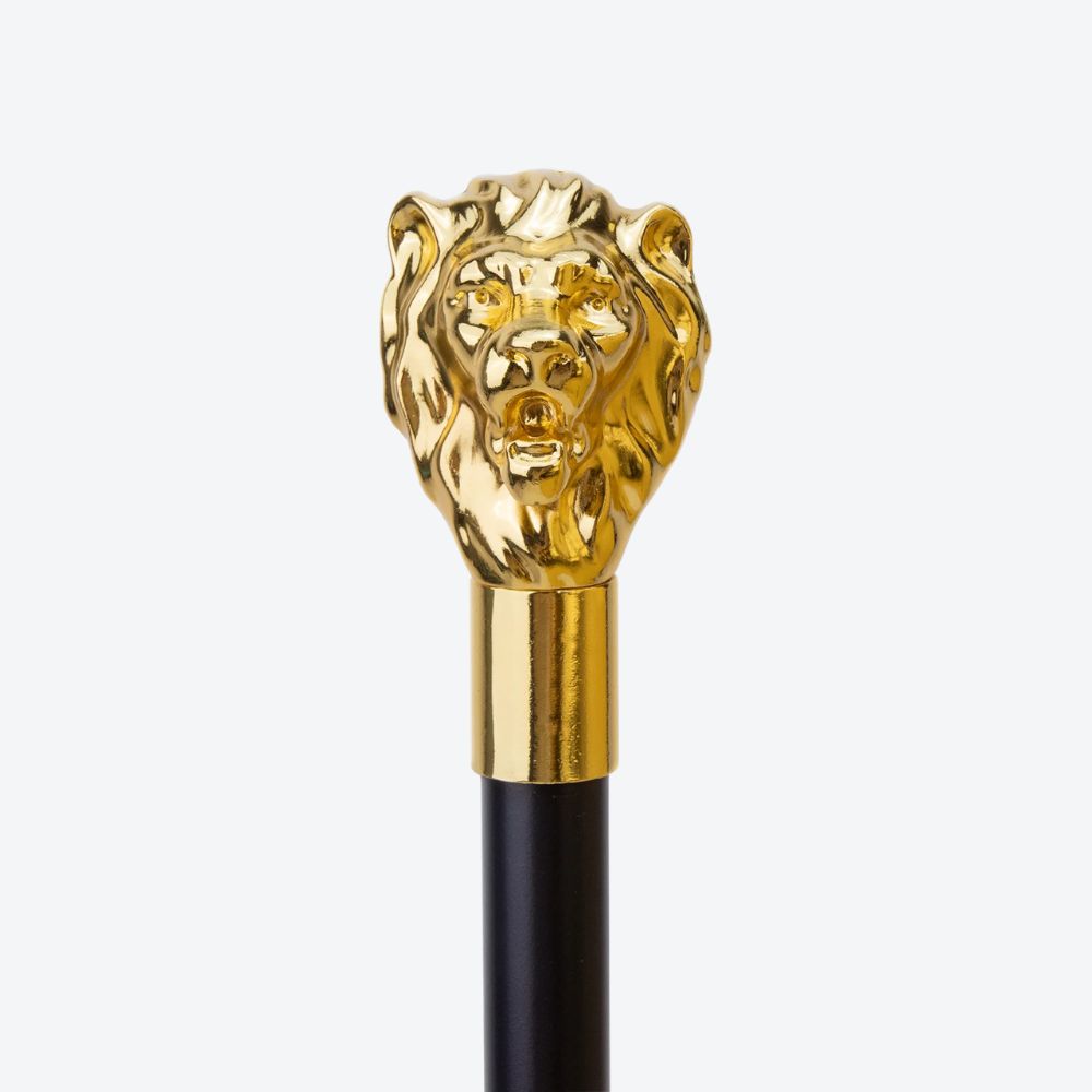 Sculptural Lion Metal Cane Golden-Bastoni UK
