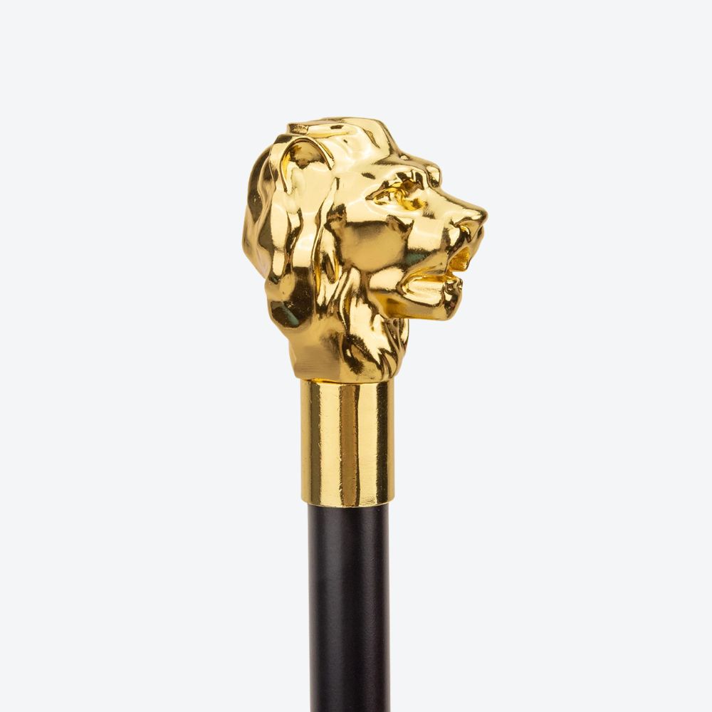 Sculptural Lion Metal Cane Golden-Bastoni UK